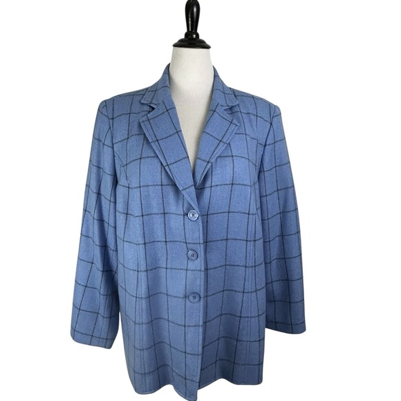 TALBOTS WOMAN Blue Plaid Cashmere Wool BLAZER Jacket 18W Work Office Academia - Picture 3 of 14